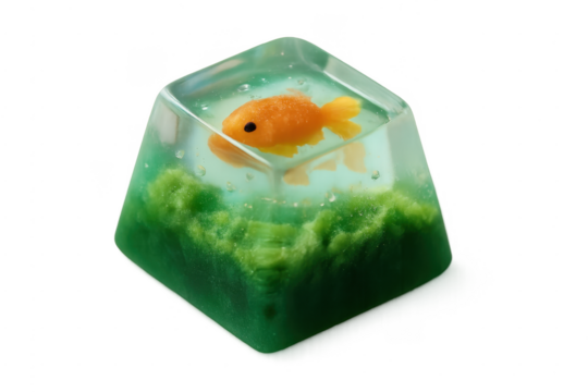 Artisan resin keycap featuring a miniature goldfish