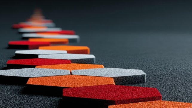 A line of hexagons representing a structured approach to hedge execution roadmapping and strategic financial planning