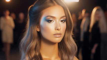 Fototapeta premium Portrait of a fashion model with wavy hair and creative eye makeup