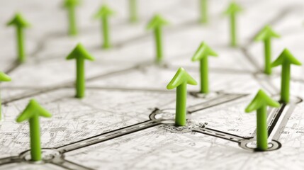 Detailed map featuring green arrows indicating strategic direction and pathways for effective navigation and planning