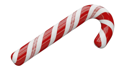 Red and White Striped Candy Cane on a transparent background, PNG image, PNG file