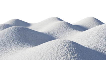 Pristine white granular snow dunes with soft shadows on a transparent background PNG image