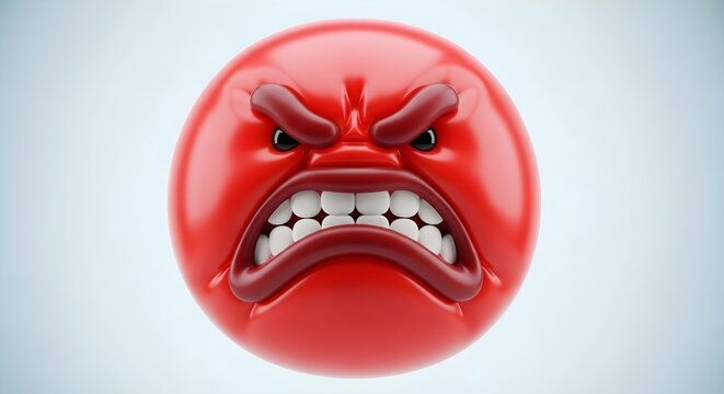 Red angry emoji with bared teeth, emotion concept