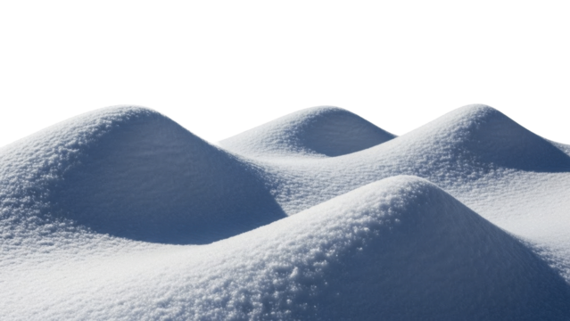 Undulating winter snowdrifts with soft blue shadows on a transparent background PNG image