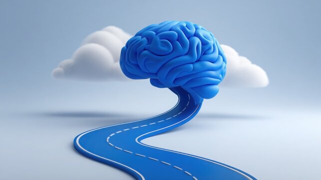 A road leading to a brain symbolizing the intersection of ai token staking and intelligent decision making in finance