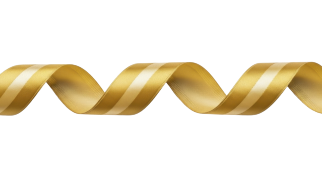  Golden white striped Christmas ribbon curl on a transparent background PNG image
