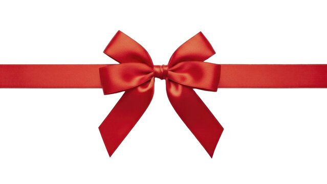 Red satin ribbon bow on a transparent background PNG image for Christmas celebration