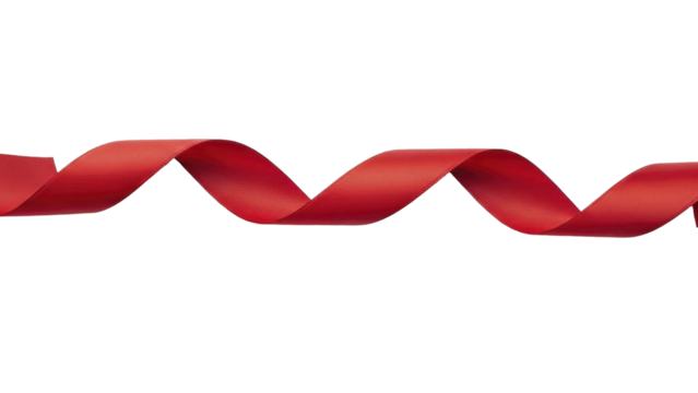 Red Christmas Ribbon Curled Spiral Shape on a Transparent Background PNG File