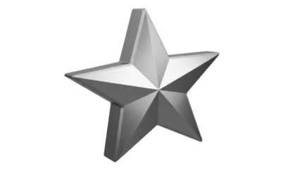 Silver metallic five pointed star on a transparent background PNG image