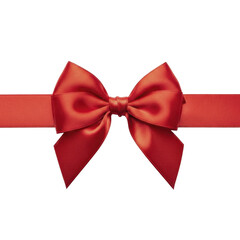 Fototapeta premium Red satin ribbon bow decoration on a transparent background PNG image for holiday gifts and celebrations