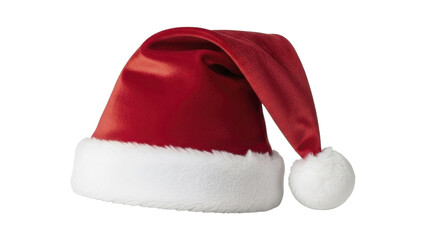 Red Santa hat with fluffy white trim and pom-pom on a transparent background PNG image