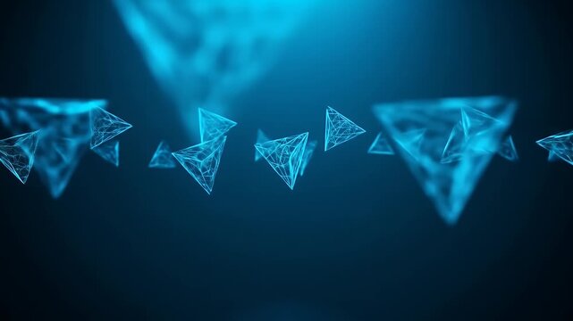 Blue Abstract Geometric Pyramids Floating Dark Deep Blue Background Motion Graphic