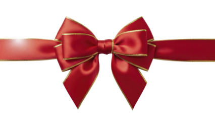 Elegant Red Christmas Gift Bow with Golden Trim on a Transparent Background, PNG Image