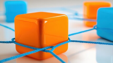 Cube tied to a string symbolizing connection and structure in the context of a crypto staking roadmap chart