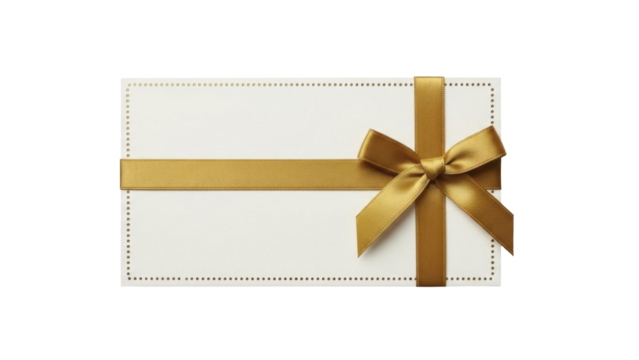  Elegant Gift Envelope with Gold Ribbon and Bow on a Transparent Background PNG image
