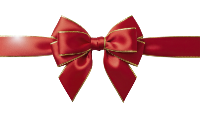 Elegant Red Christmas Gift Bow with Golden Trim on a Transparent Background, PNG Image