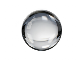 Realistic 3d rendering of a clear glass sphere or crystal ball with reflections, isolated on transparent background