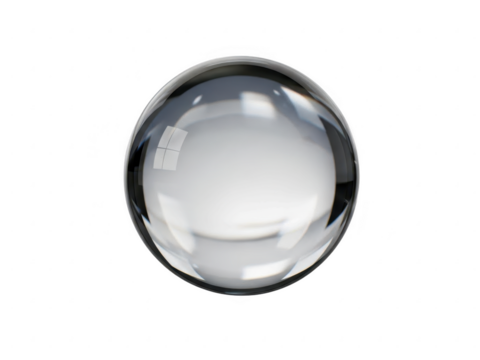 Realistic 3d rendering of a clear glass sphere or crystal ball with reflections, isolated on transparent background