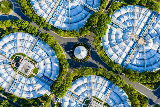circular tanks in modern wastewater treatment plant