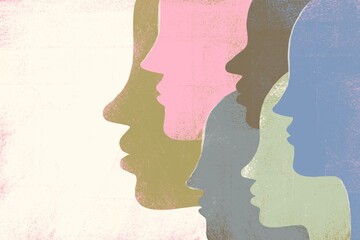 Male and Female Face Silhouettes. Gender Equality and Diversity 