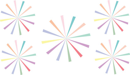 Colorful abstract starbursts and fireworks patterns on white background