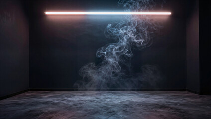 Dynamic smoke effects in dark room with neon lighting digital art immersive environment creative viewpoint