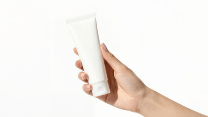 Applying moisturizing cream beauty studio product close-up bright background hand view skin care routine