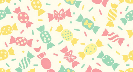 Sweet Candy Delight A Colorful and Playful Pattern of Wrapped Treats.