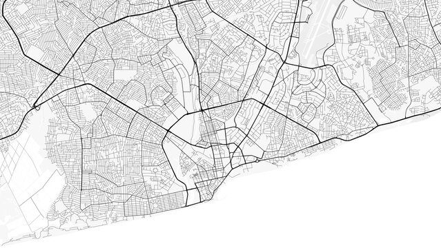 Accra City Map. Minimalist black and  white line art poster for printing, wallpaper, wall art, and map resources for home and office decor