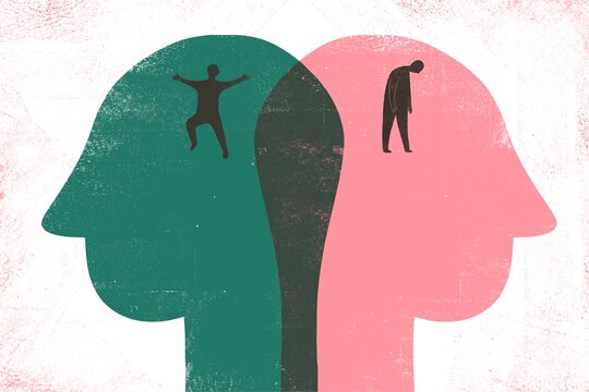 Two Overlapping Heads with Happy and Sad Silhouettes &mdash; Mental Disorder