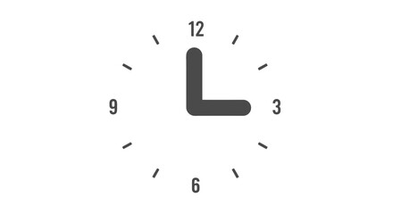 Minimalist vector illustration of a clock face indicating three o'clock, symbolizing precise timing, deadlines, and efficient schedule management for digital platforms and interface designs