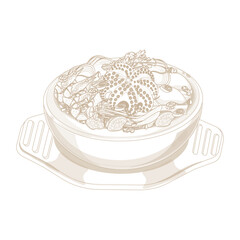 Vector Illustration logo line art Spicy Seafood Stew Haemultang on a Ttukbaegi 