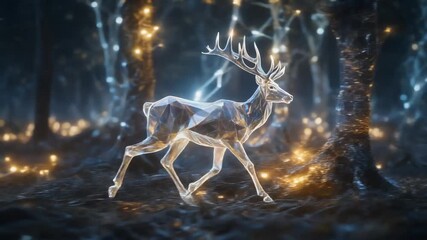 A crystal stag running through a luminescent forest - Powered by Adobe