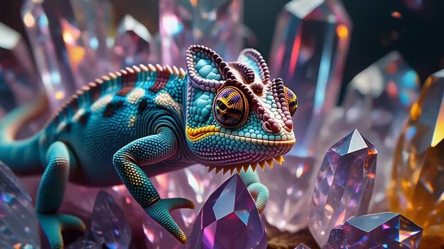 Crystal chameleon blending into a faceted crystal environment