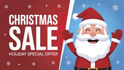 Christmas sale is here with holiday special offer, get ready for shopping with santa claus and snowflake, enjoy the season and buy gift for family