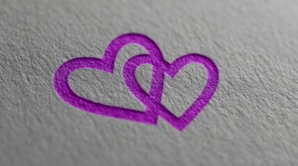 Two connected purple hearts on textured grey background