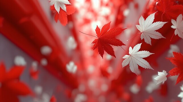 Wallpaper illustration background in abstract light , team main colors red and white and maple leaves for football soccer sports