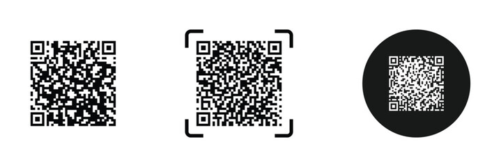 QR code icon. Fake template of quick response matrix barcode in square grid. Mobile phone camera readable digital label isolated on white background.