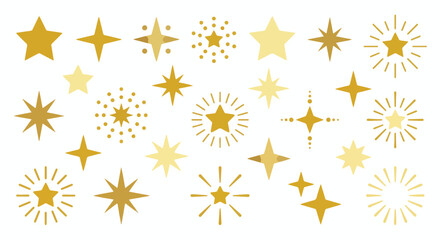 Yellow Gold Christmas Stars and Sparkles Vector Collection. Magic Twinkle Effects