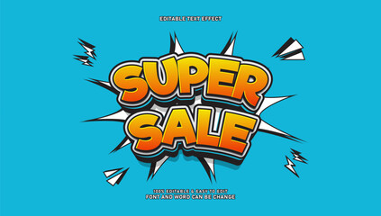 Super Sale Comic Pop Art Text Effect with Explosion Shape Background