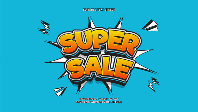 Super Sale Comic Pop Art Text Effect with Explosion Shape Background