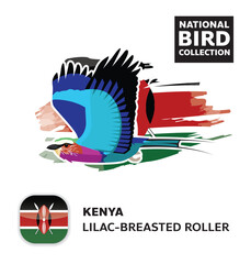 National Bird Set Kenya Roller Vector Character