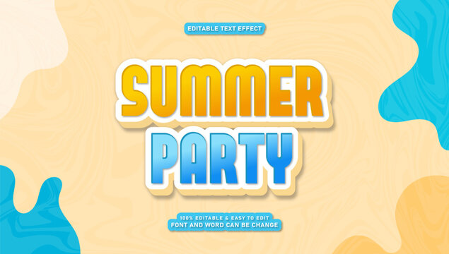 Summer Party Editable Text Effect Vector Template with 3D Pop-Up Style and Bright Yellow Blue Colors