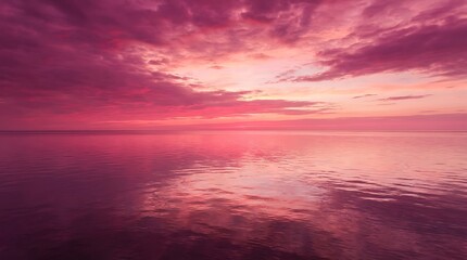Fototapeta premium Breathtaking pink and violet sunset over a calm sea, with beautiful reflections on the water's surface