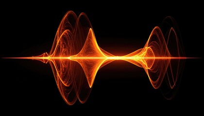 Vibrant sound wave visualization, the image showcases a dynamic representation of sound energy, featuring a series of meticulously crafted, luminous waves against a contrasting dark backdrop. 