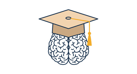 Celebrate academic excellence with this modern brain illustration wearing a graduation cap for learning, education, and scholarly achievement