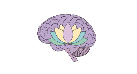 Promote mental clarity with this calming brain and lotus flower illustration, representing mindfulness, relaxation, and inner peace for holistic wellness campaigns