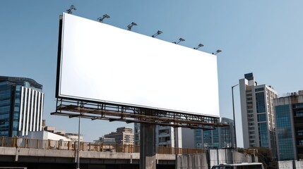A Blank Billboard Stands Tall Against a Clear Urban Skyline, Awaiting Creative Advertising and Captivating Messages in the City