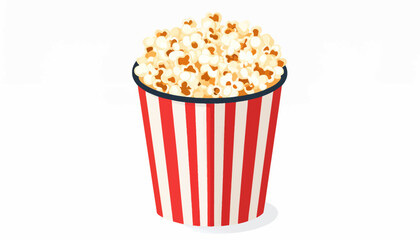 Illustration of a red and white striped bucket filled with popcorn.