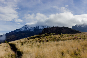 Iztaccihuatl volcano with snow and hiking path